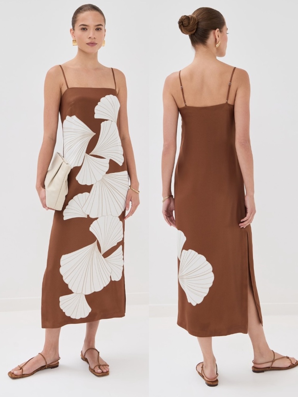 Veronica Beard Petra Print Silk Blend Satin Maxi Dress Whisky Multi 0 2 4 NWT